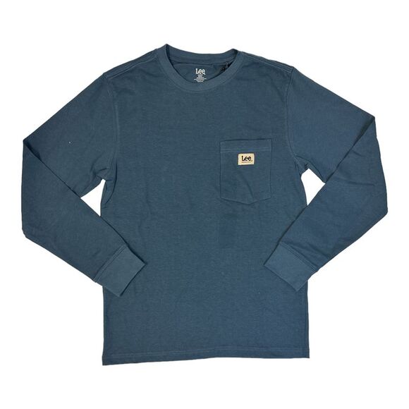 Lee Men's Long Sleeve Cotton Workwear Pocket T-Shirt - Blue Denim - Picture 1 of 1